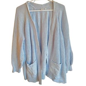 GAP 100% Cotton Light Blue Ribbed Cardigan Open Front Pockets Cozy Knit Sweater